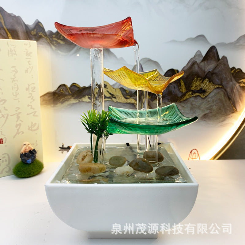Tiered Leaf Tabletop Water Fountain | Circulating Water Desk Decor