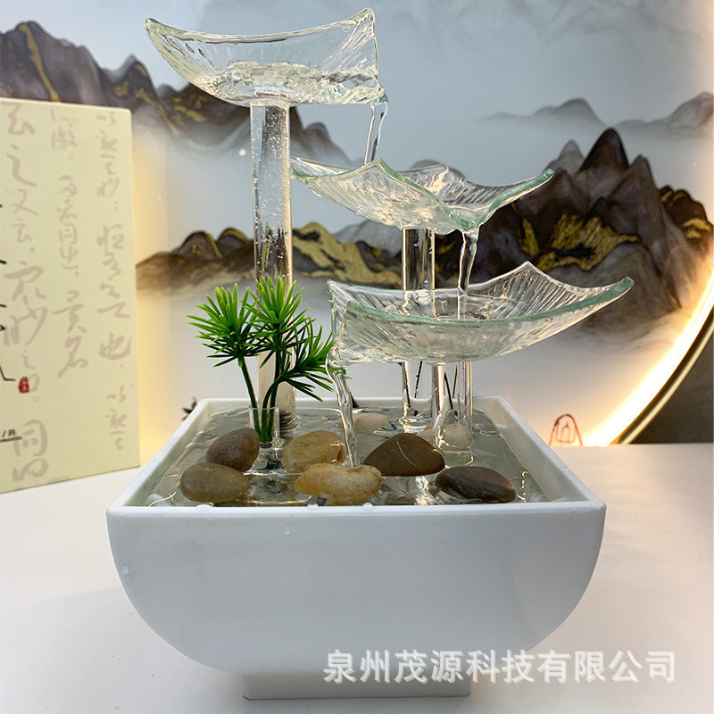 Tiered Leaf Tabletop Water Fountain | Circulating Water Desk Decor