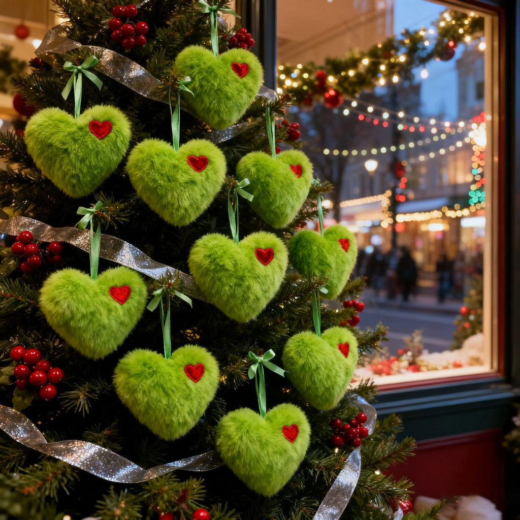 Green fluffy heart Christmas ornament – photo 2