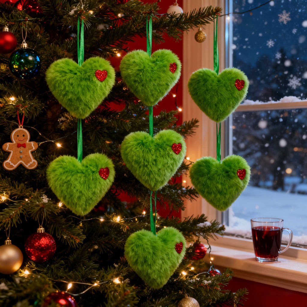 Green fluffy heart Christmas ornament – photo 4
