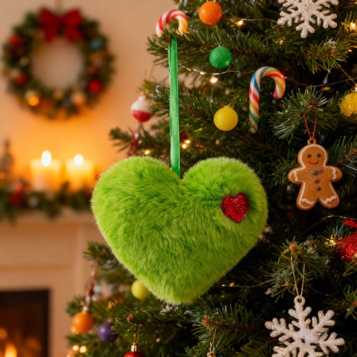 Green fluffy heart Christmas ornament – photo 5