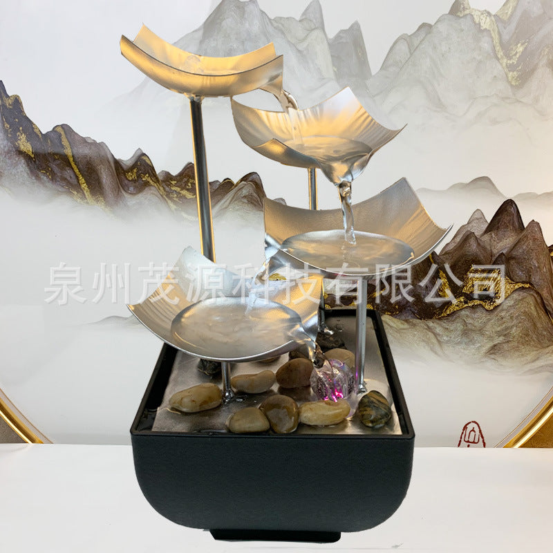 Tiered Leaf Tabletop Water Fountain | Circulating Water Desk Decor