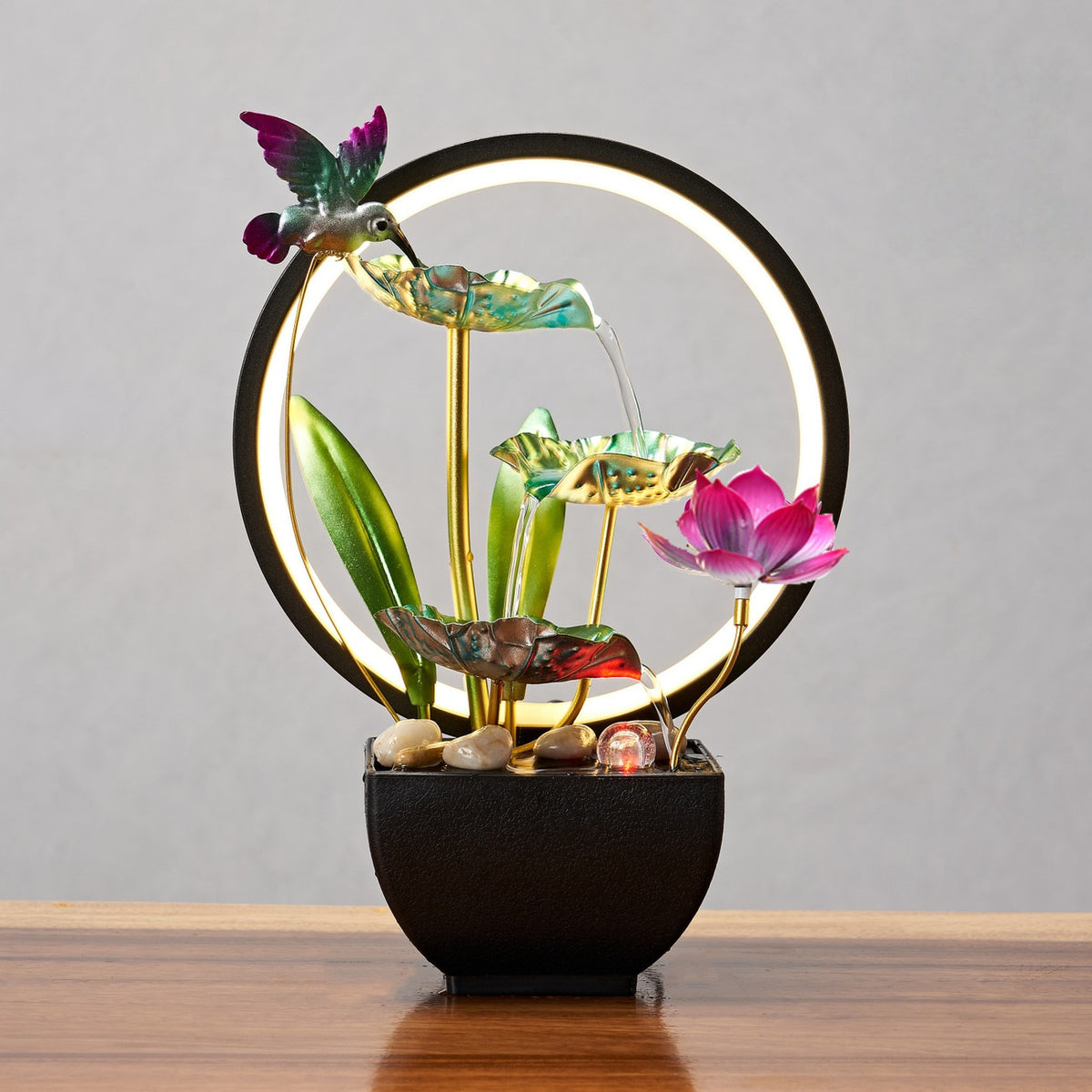 Tiered Leaf Tabletop Water Fountain | Circulating Water Desk Decor