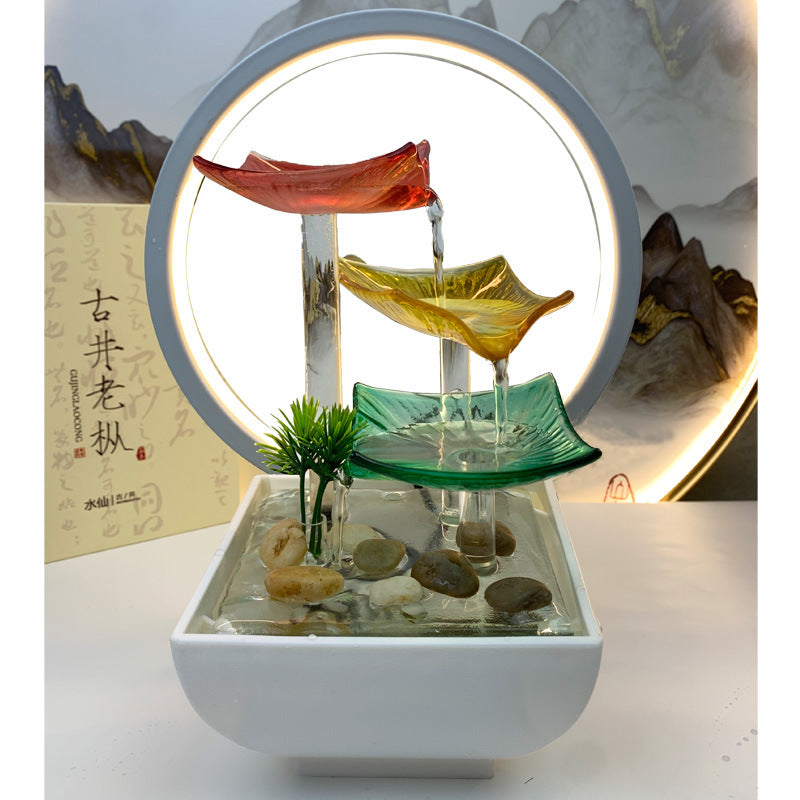 Tiered Leaf Tabletop Water Fountain | Circulating Water Desk Decor