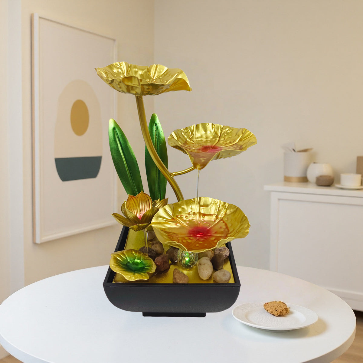 Tiered Leaf Tabletop Water Fountain | Circulating Water Desk Decor