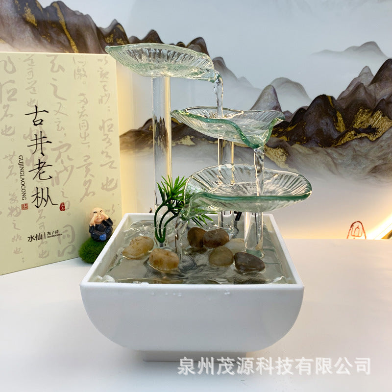 Tiered Leaf Tabletop Water Fountain | Circulating Water Desk Decor