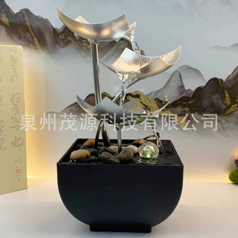 Tiered Leaf Tabletop Water Fountain | Circulating Water Desk Decor