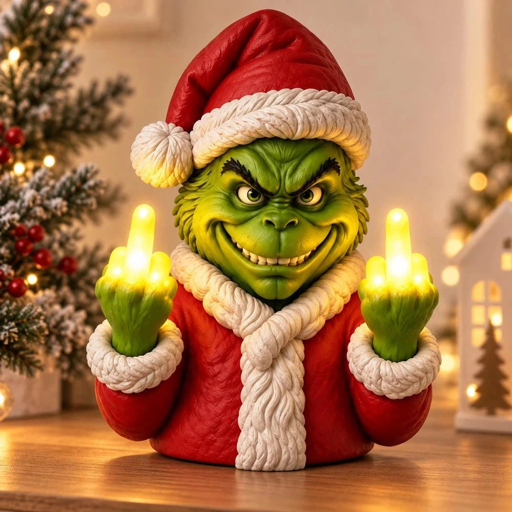 Santa Grinch LED light – funny green Santa Christmas decor