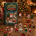24-Day Mini Christmas Brick Ornament Advent Calendar with all finished ornaments on a festive table