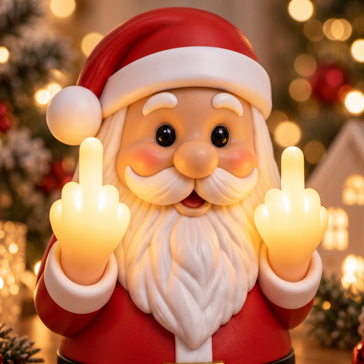 Close-up of the Santa LED light face, beard and glowing hands