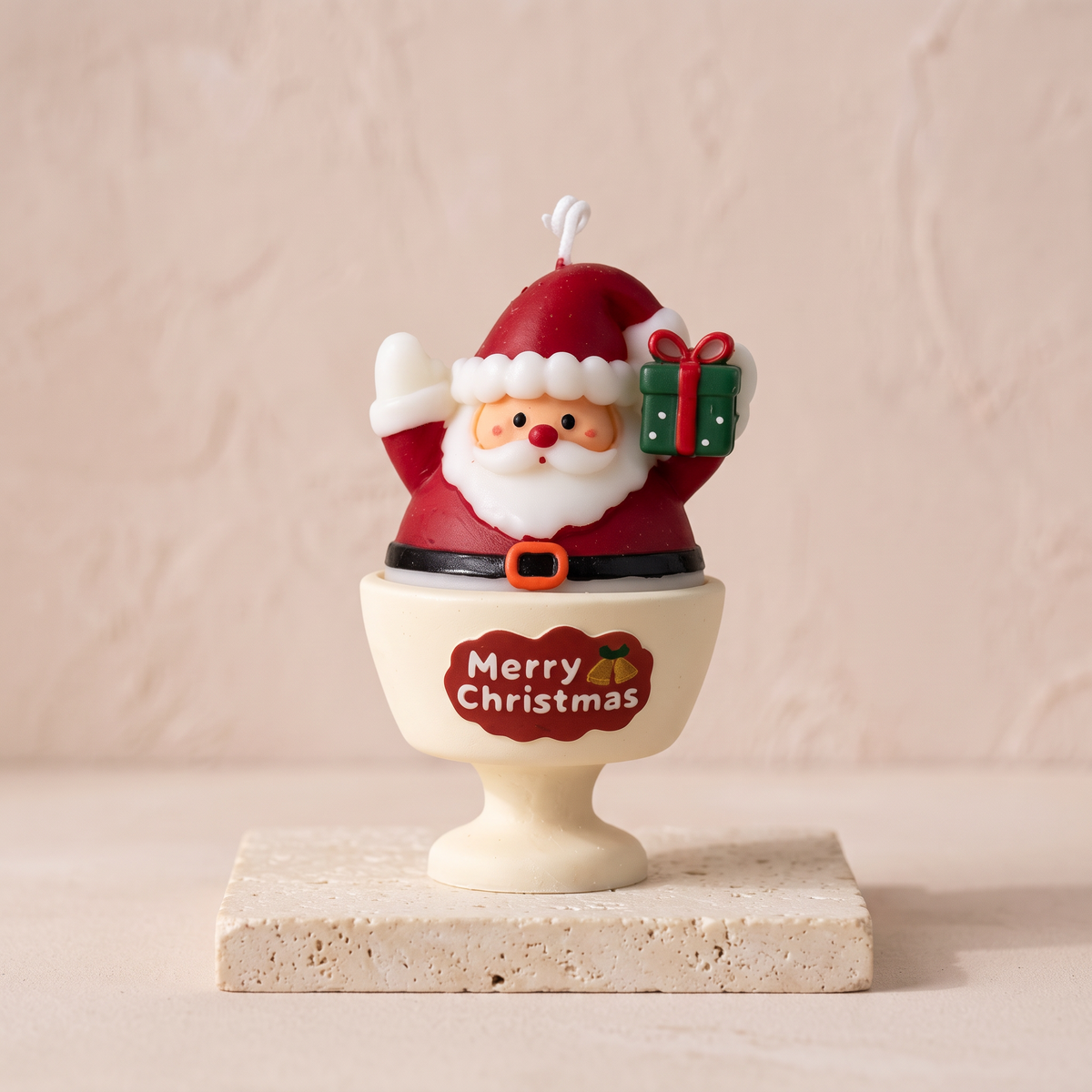 Santa Claus Christmas scented candle in a cream goblet cup