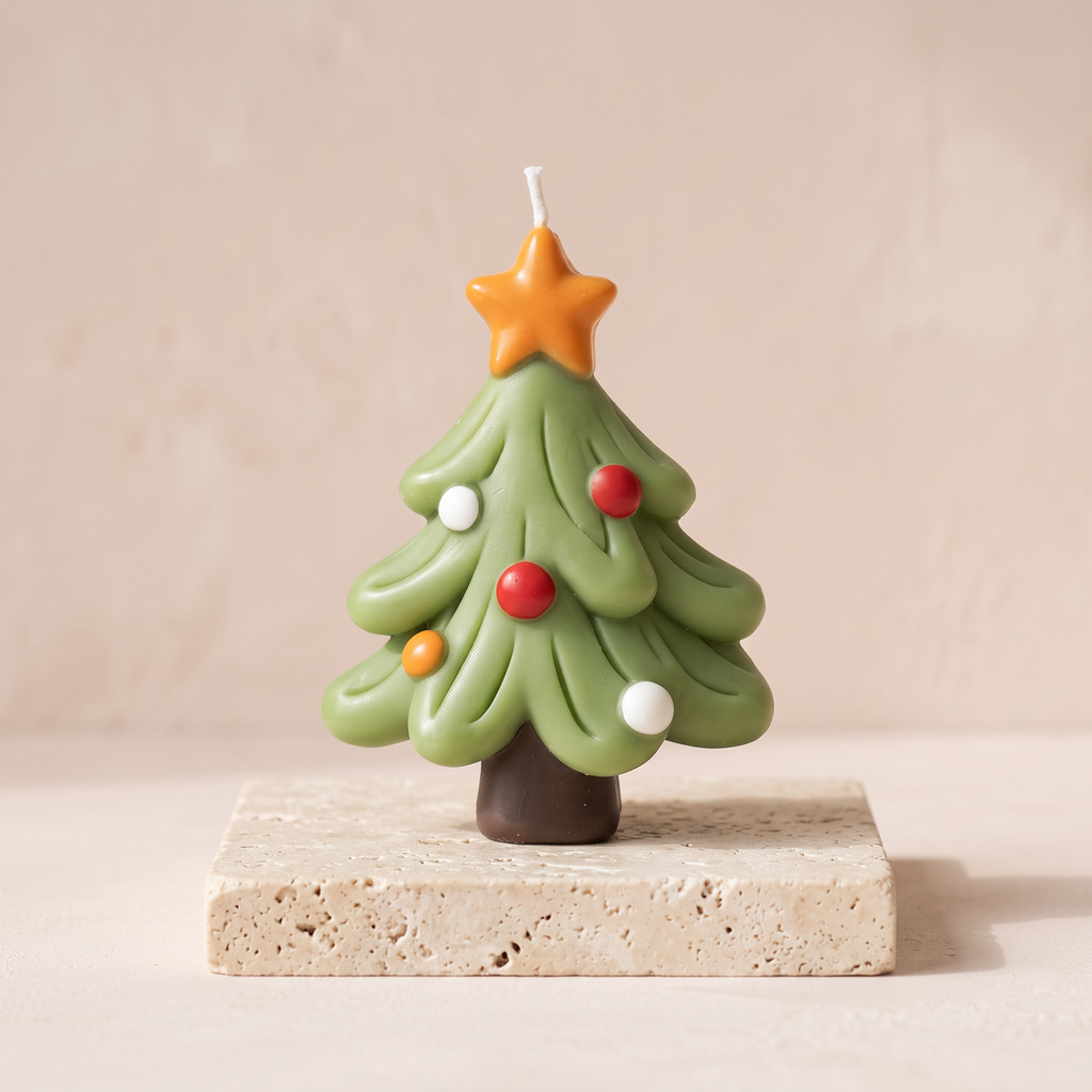 Christmas tree figure scented candle with an orange star